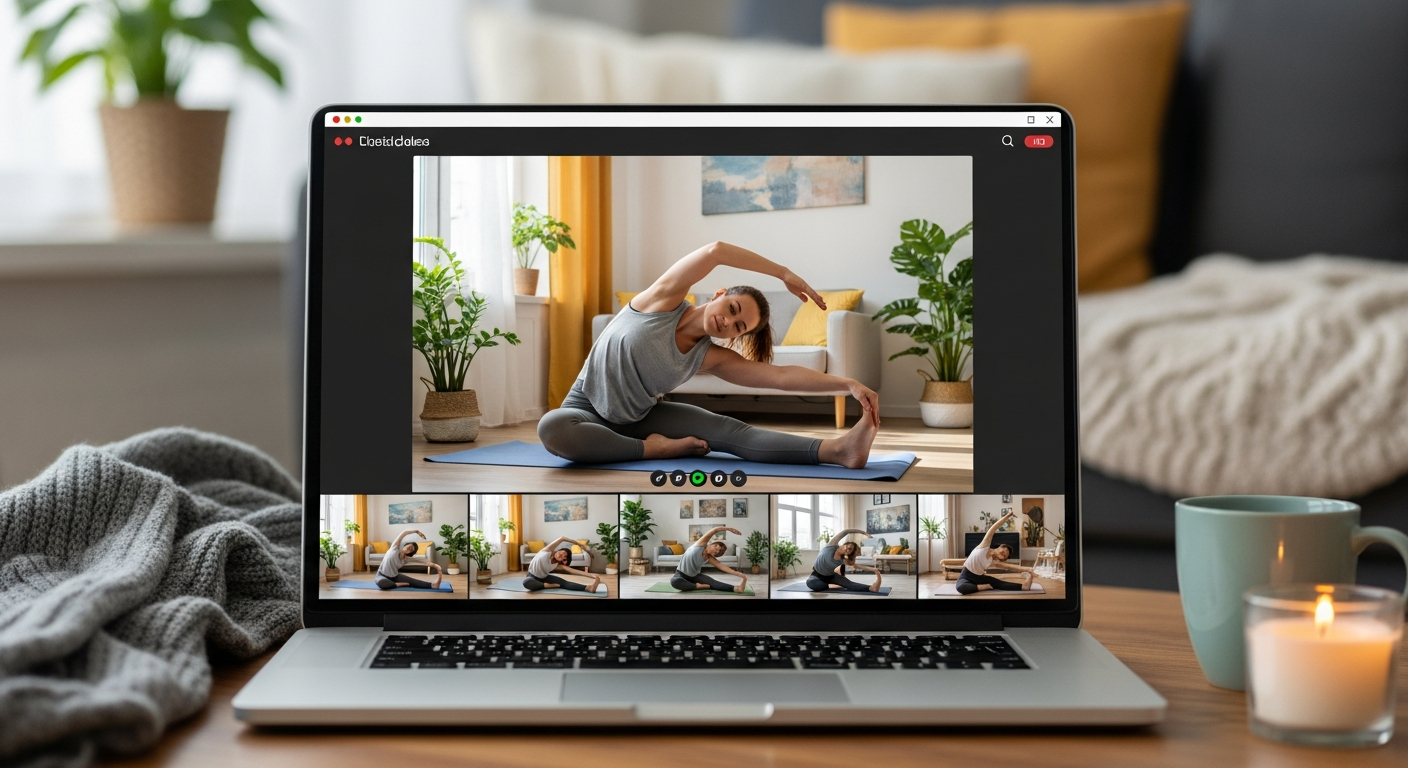 Экран с онлайн занятием стретчингом